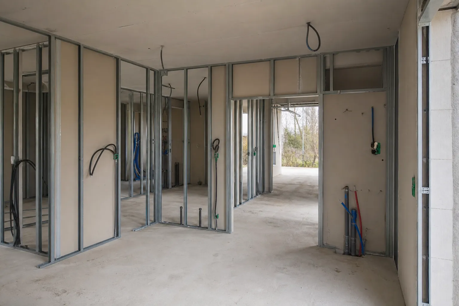 Cloisons en plaques de plâtre et réservations électriques lors d'une visite cloisons CCMI dans les Hauts-de-Seine
