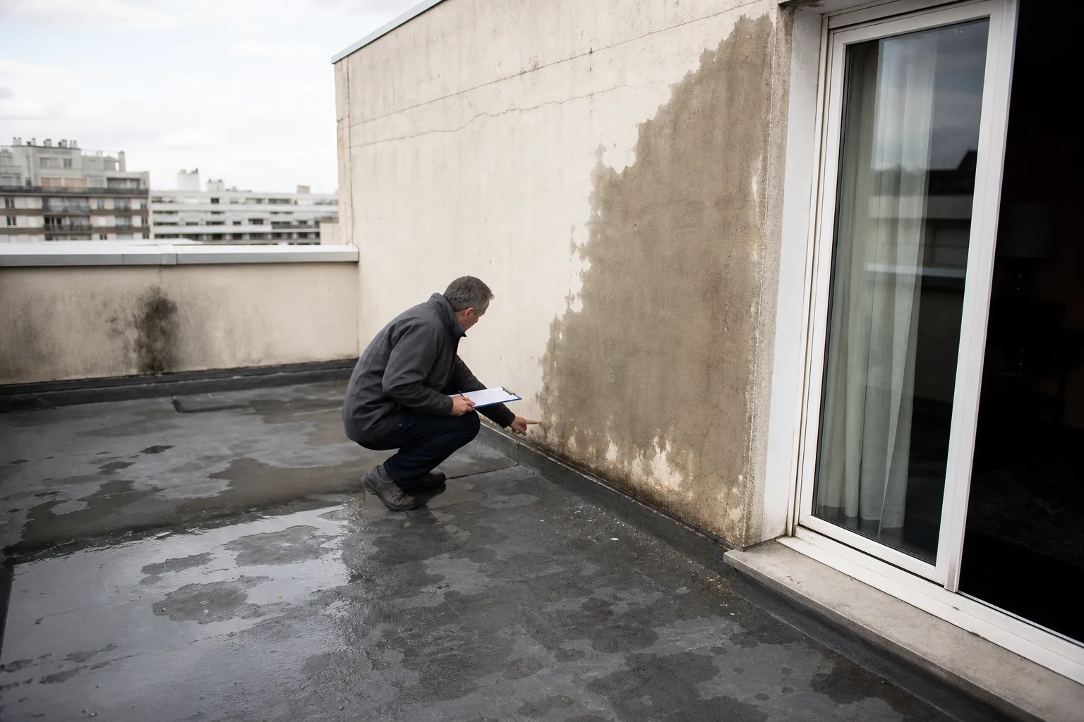 Inspection d infiltrations sur toiture-terrasse et facade d immeuble dans les Hauts-de-Seine 92